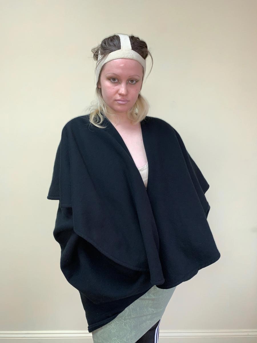 Norma Kamali 1980s Fleece Cocoon Coat in Black product image