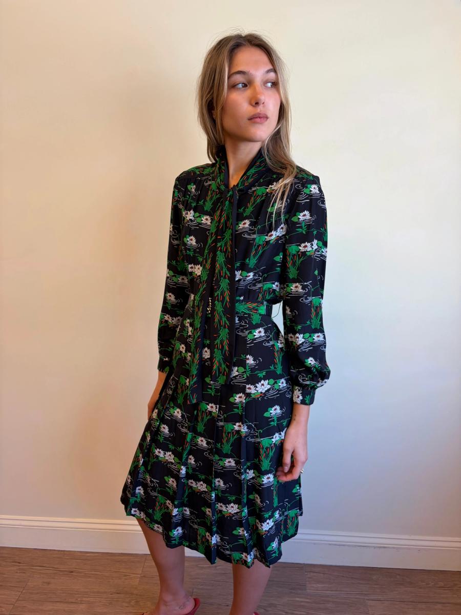 70s Koshino Sisters Lotus Print Secretary Dress product image