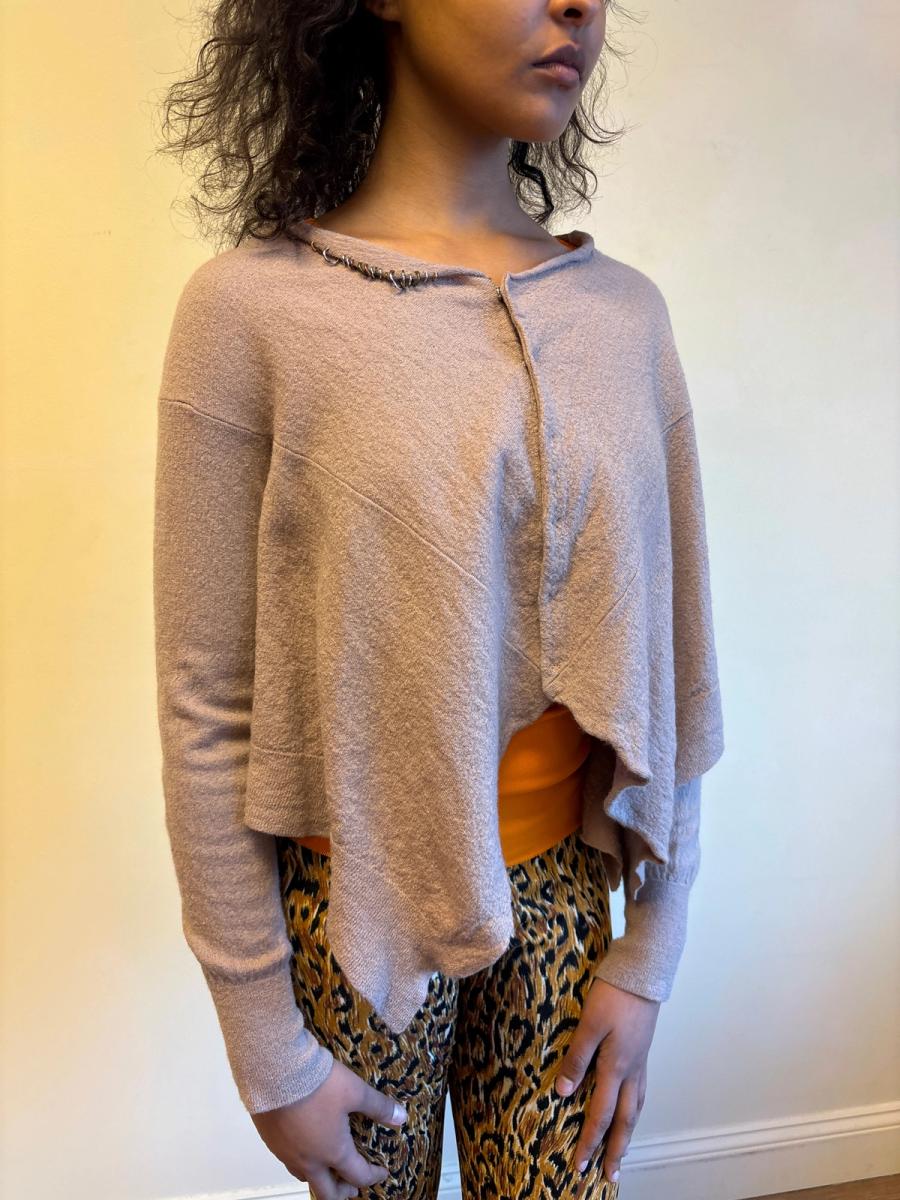 Sunao Kuwahara Pierced Mauve Felted Cardigan product image