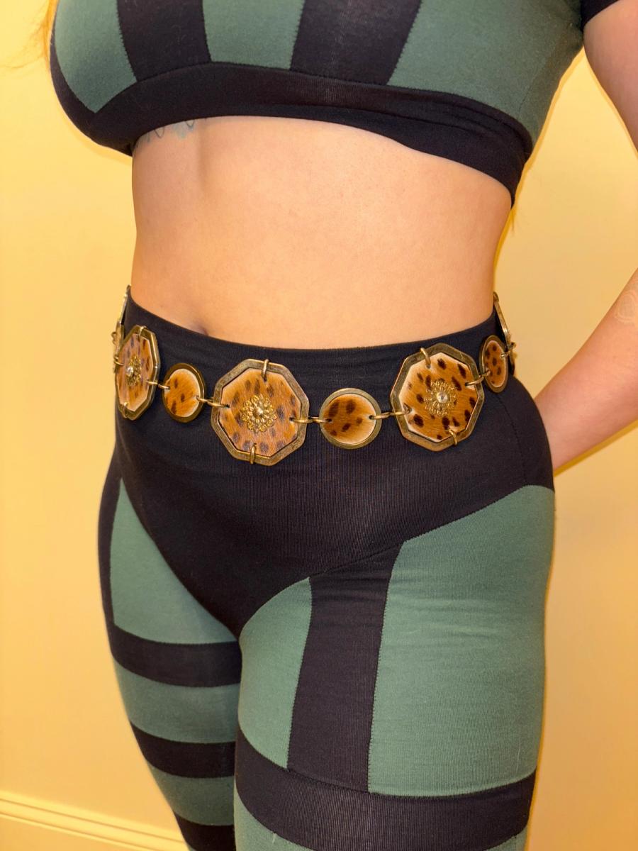 80s French Leopard Print Cowhide Belt product image