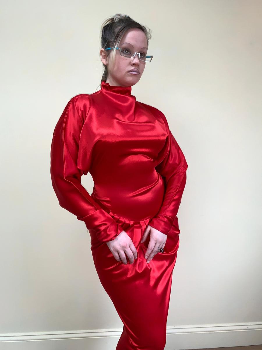 80s Norma Kamali Red Satin Dress product image