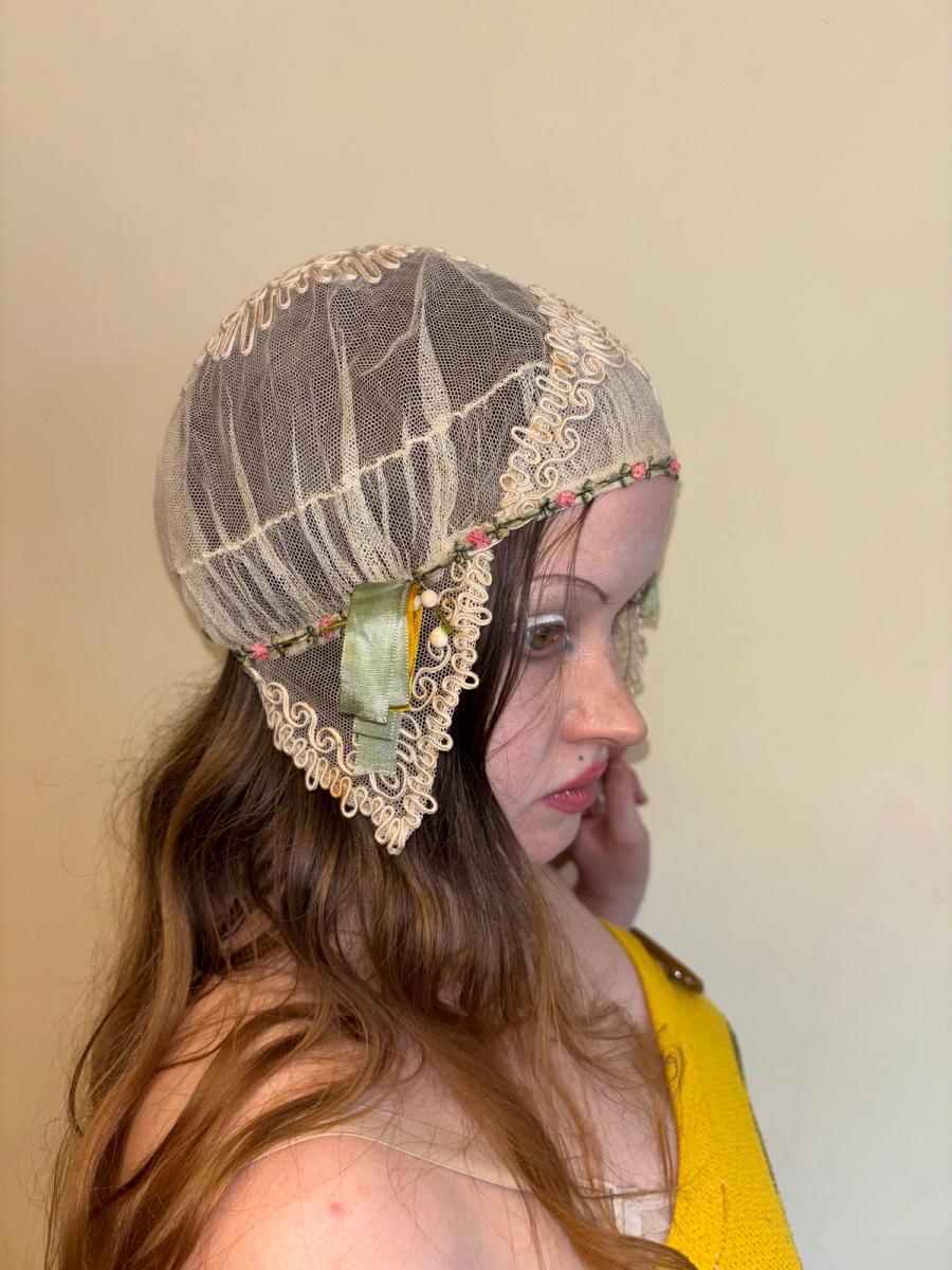 1920s French Bonnet with Yellow Ribbon product image
