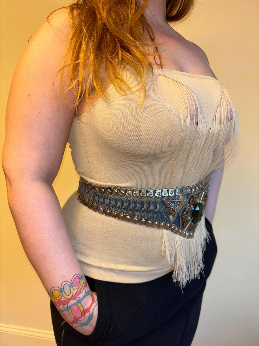 80s French Turquoise Demin and Leopard Belt product image