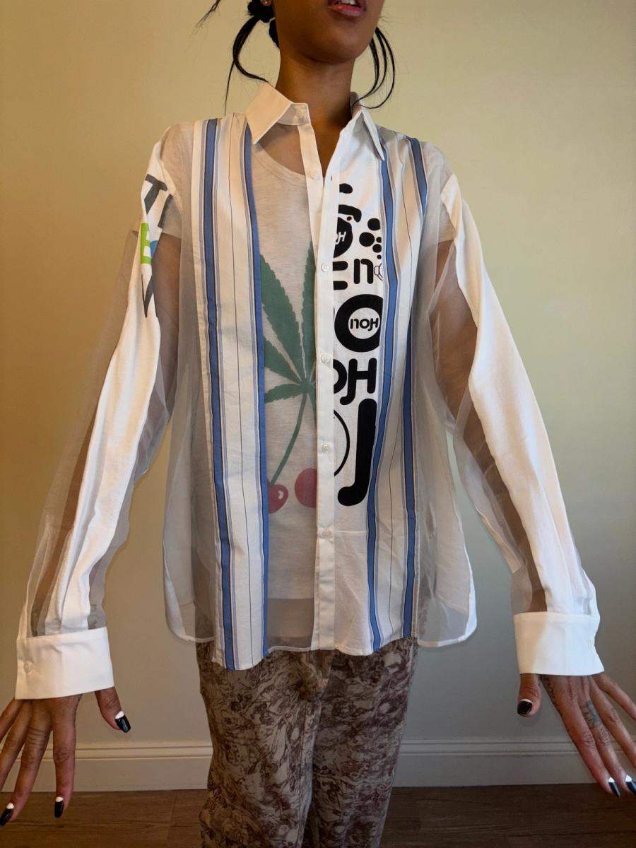 Patchwork Sheer Paneled Button Down Shirt product image