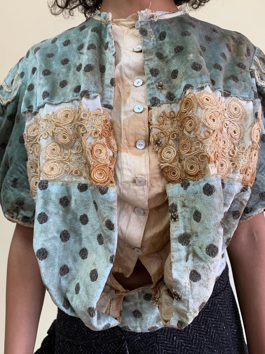1890s Velveteen Teal Bodice with Balloon Sleeves product image