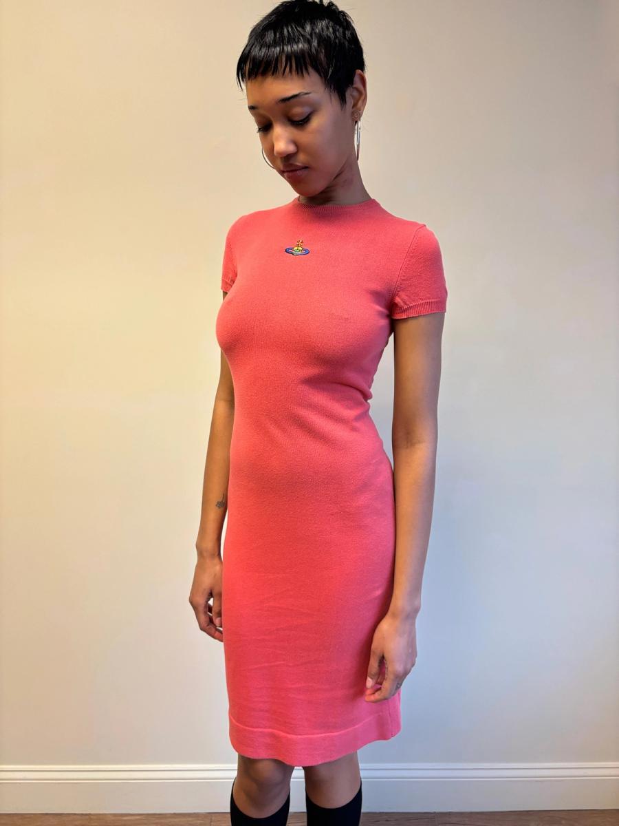 Vintage Vivienne Westwood Coral Pink Knit Orb Dress product image