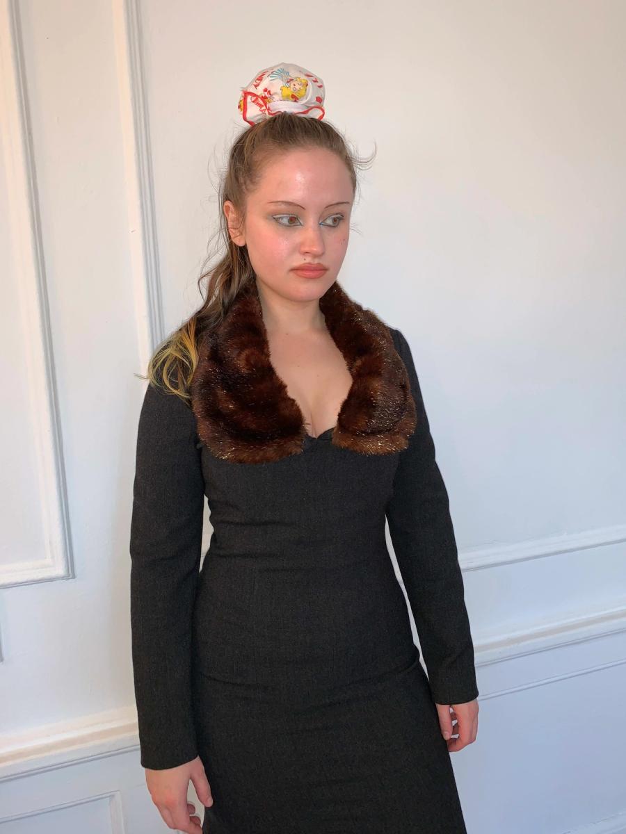 1994 Vivienne Westwood Corset Dress with Detachable Faux Fur Collar product image