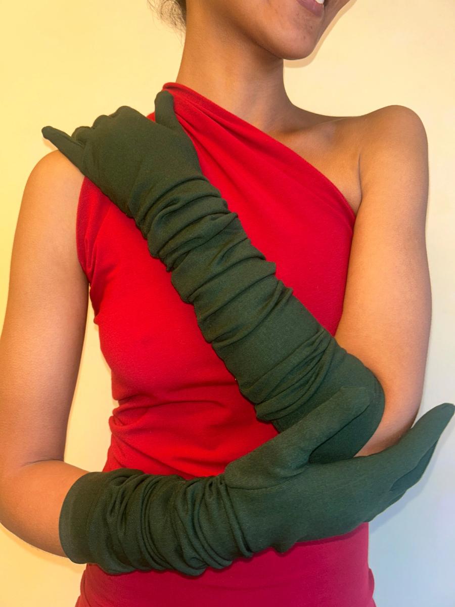 90s Romeo Gigli Green Scrunched Gloves product image