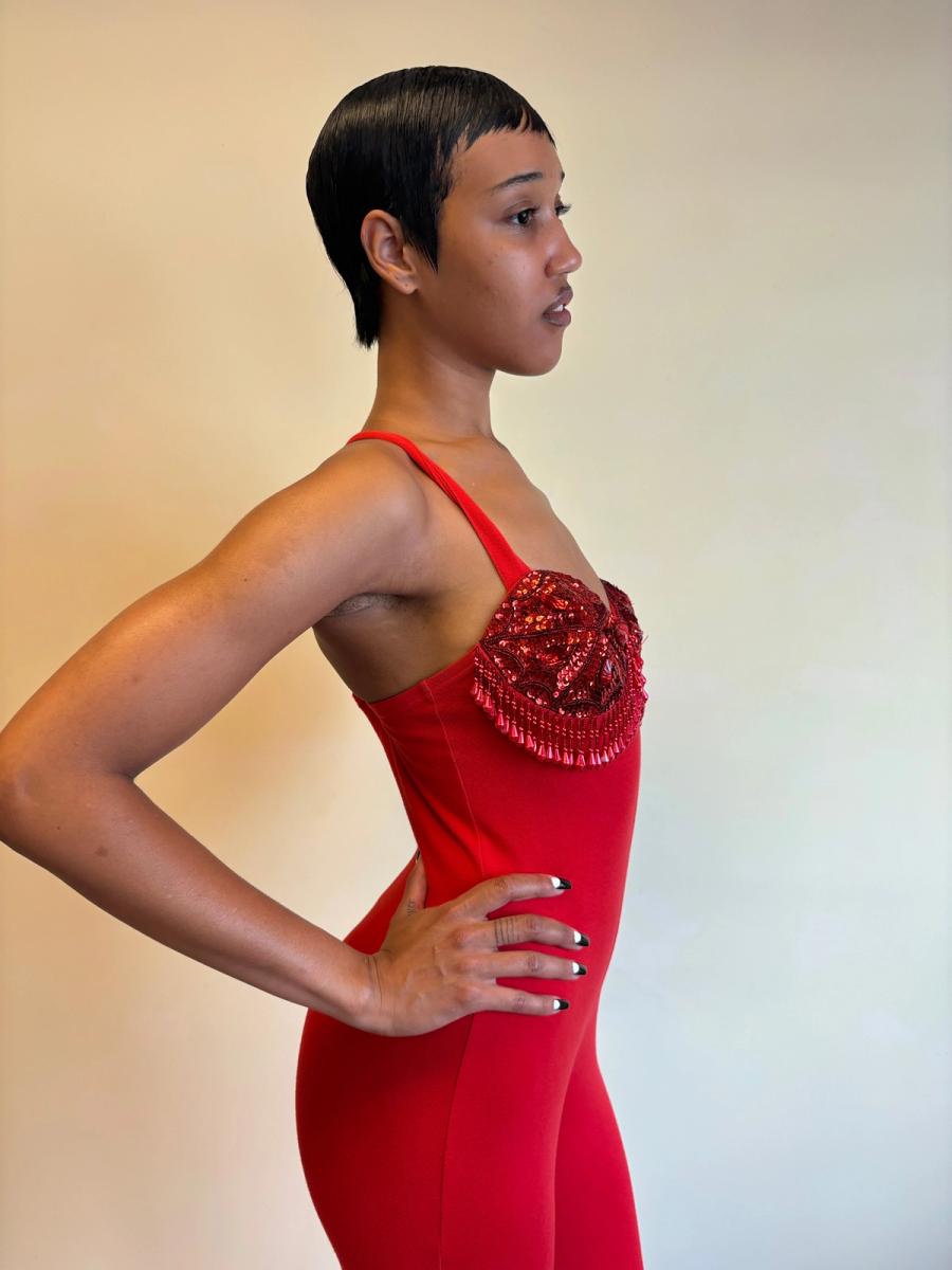 80s Red Beaded Fringe Leotard product image