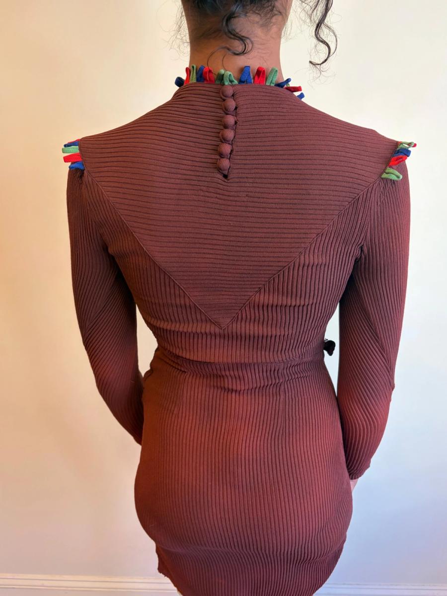 30s or 40s Rib Knit Rhinestone and Ribbon Dress product image