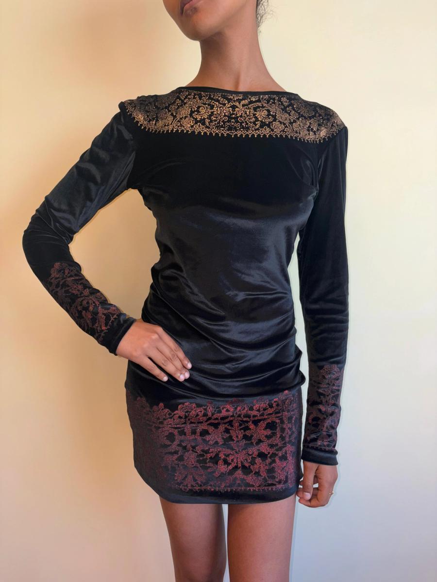 1992 "Always on Camera" Vivienne Westwood Gold Foil Velvet Dress product image