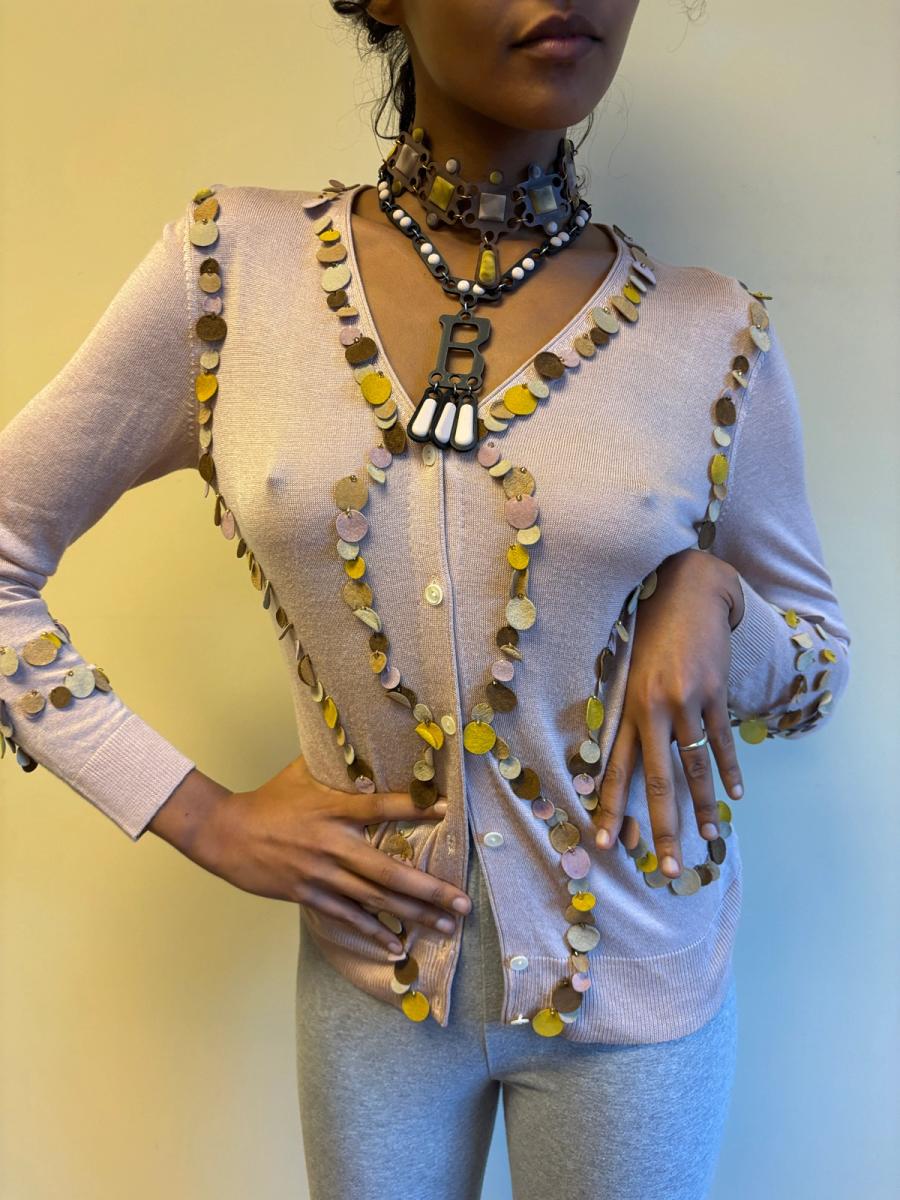 Kyoichi Fujita Silk Cardigan with Suede Pailletes product image