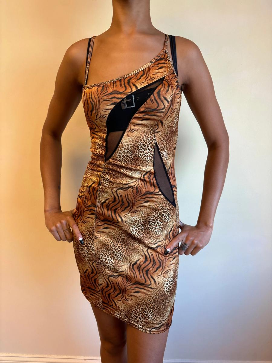 Early 2000s Fou de Filles Cheetah Print Cutout Dress