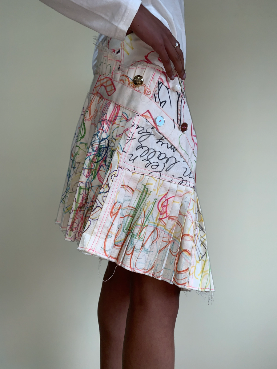 Nozomi Ishiguro Scribbled Drawing and Multi Buttons Skirt product image