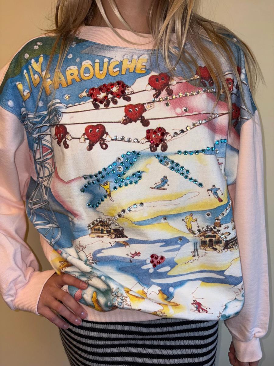 80s Lily Farouche Ski Slopes with Hearts Sweatshirt product image