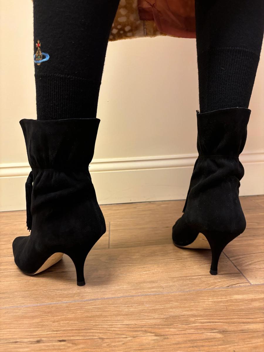 80s Norma Kamali Black Suede Tassel Boots product image