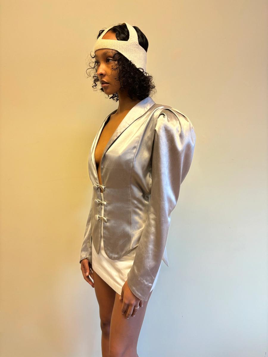 1980s Norma Kamali Satin Mutton Sleeve Blazer product image