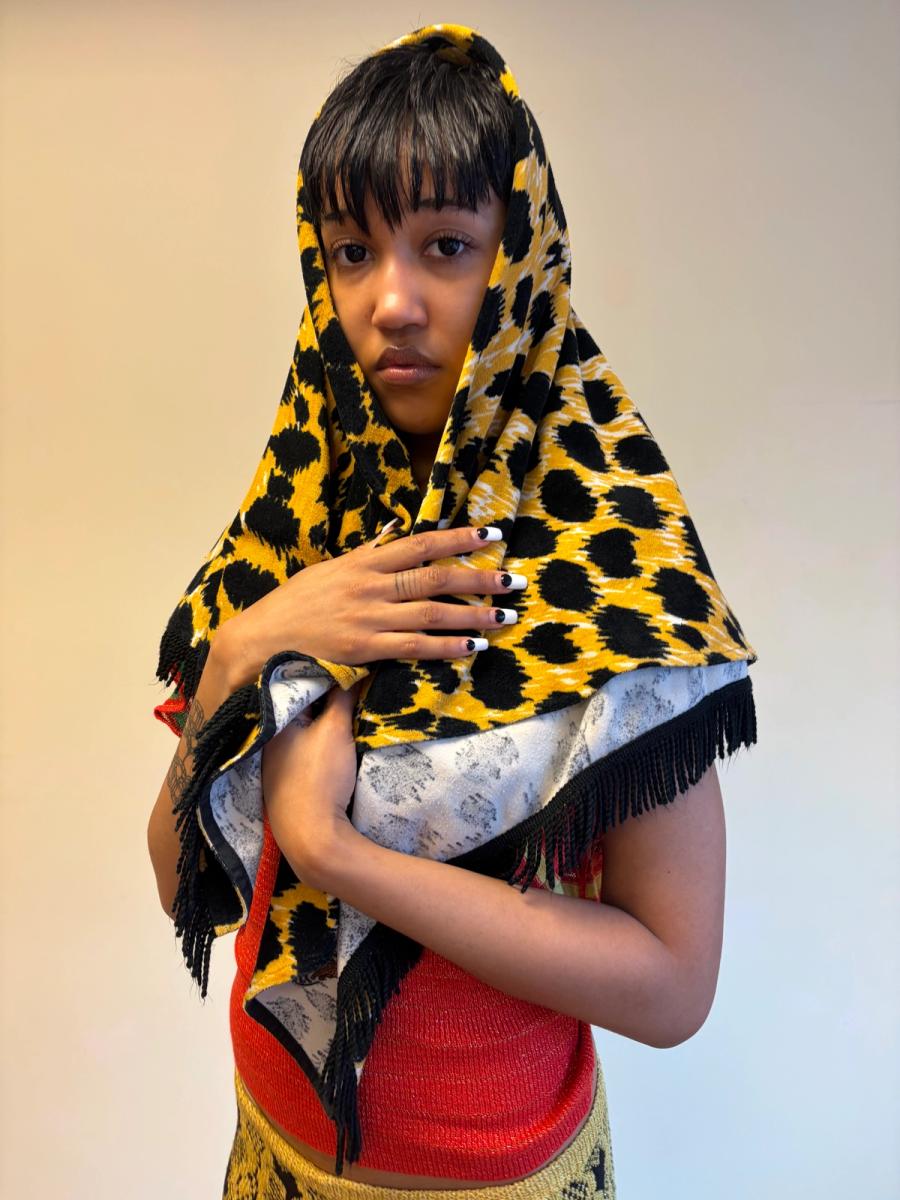 80s Yvan & Marzia Terrycloth Leopard Print Scarf product image