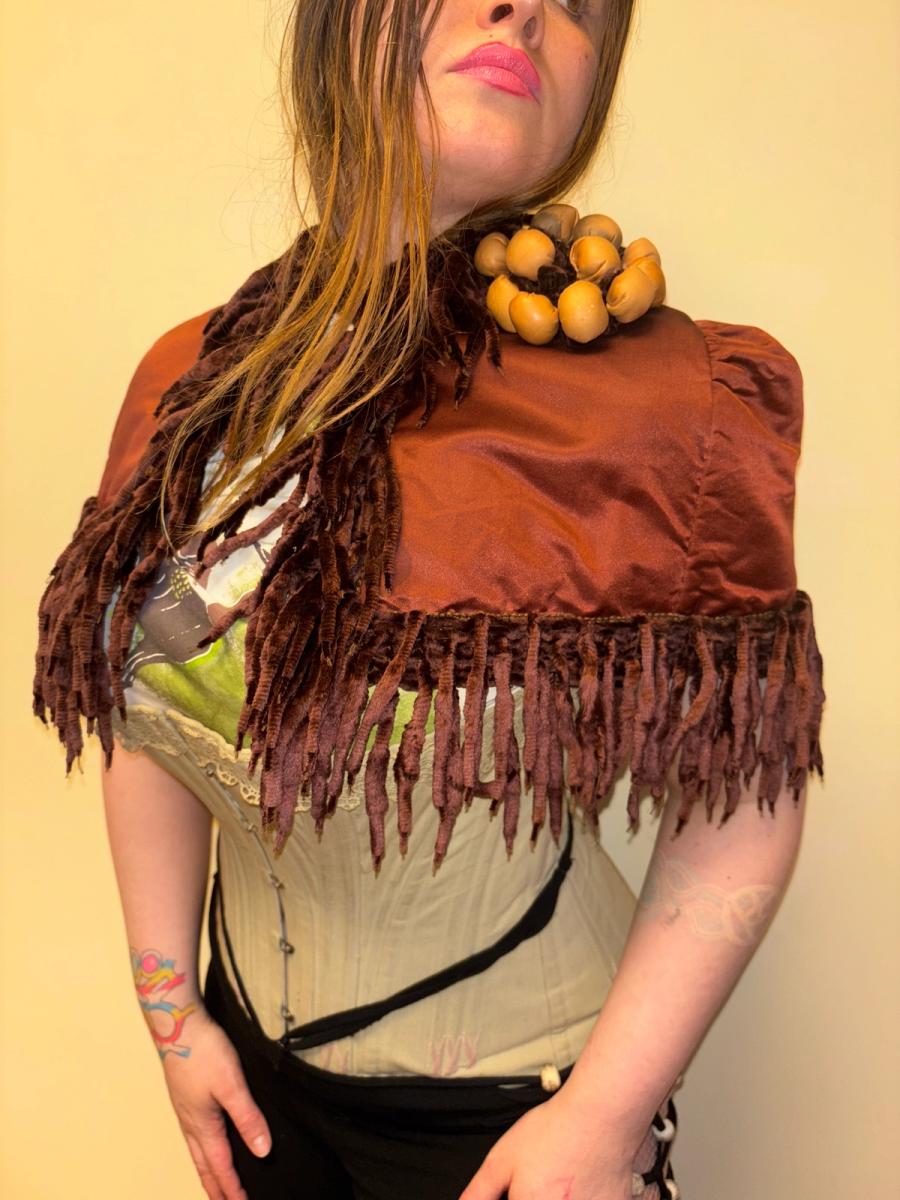 1880s Icicle Fringe Chenille Cape with Leather Flower product image