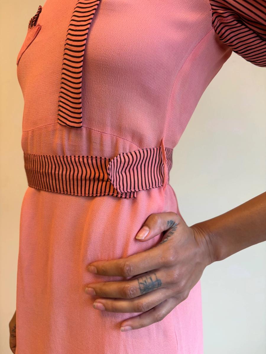 1930s Salmon Pink Day Dress with Scarf Neckline product image