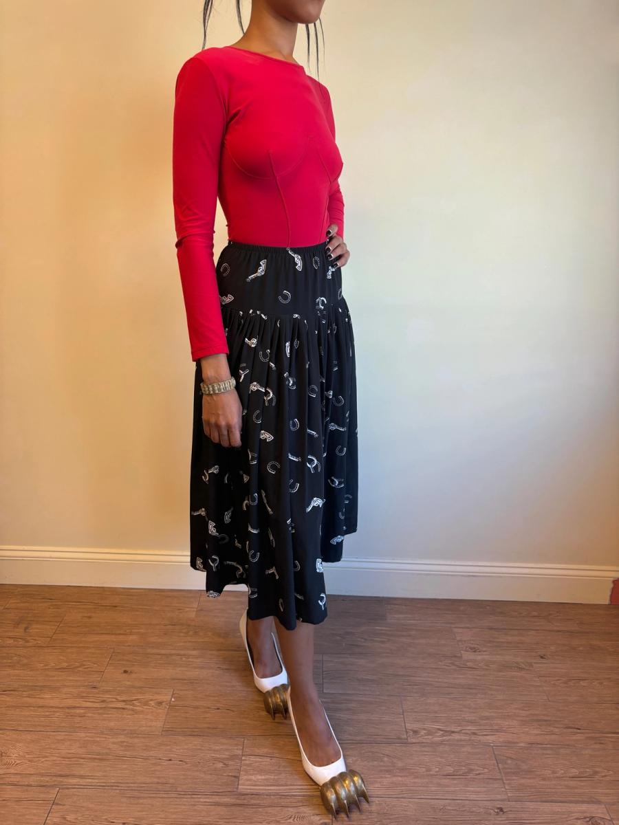 80s Norma Kamali Western Print Skirt product image