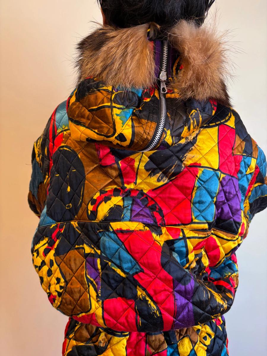 Krizia Cheetah Art Print Convertible Jacket With Fur Hood  product image