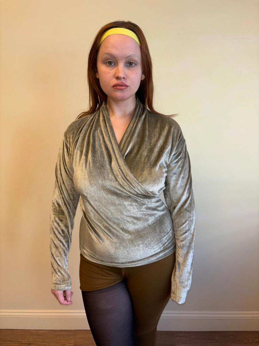 Late 80s Kenzo Sage Velvet Wrap Top  product image