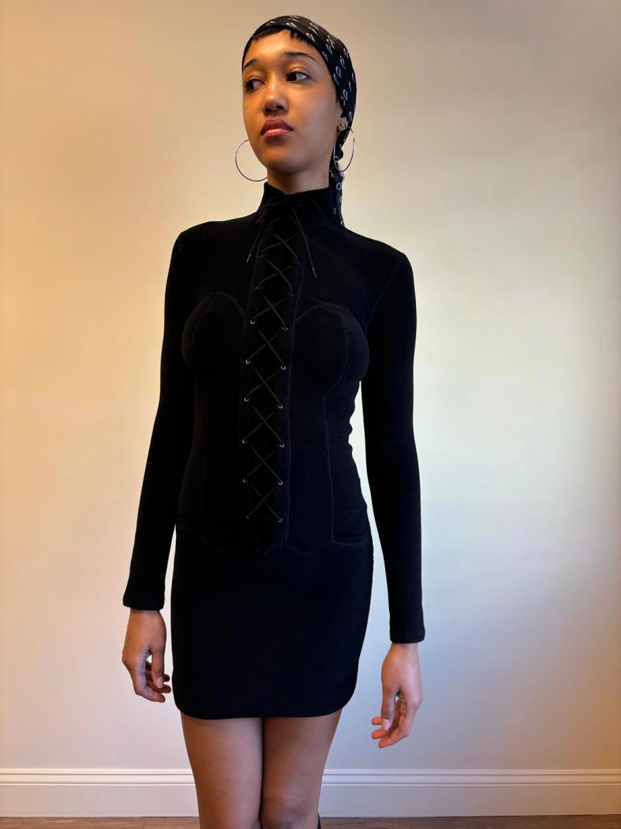 Vintage Chantal Thomass Velvet Lace Up Dress product image