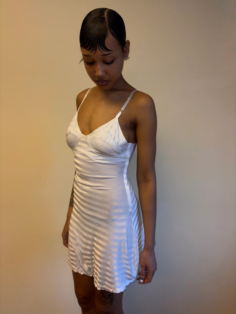 1930s White Striped Rayon Knit Step In product image