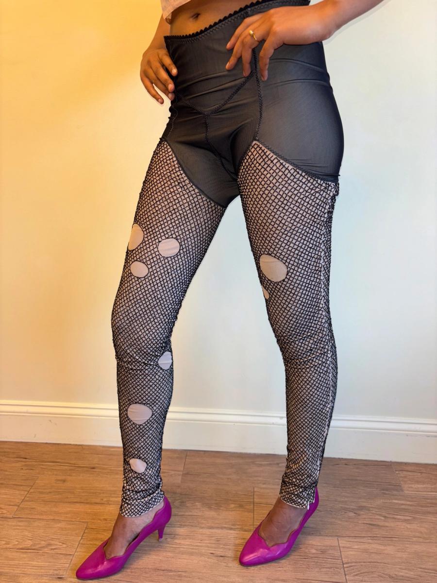 Vintage Marjan Pejoski Beaded Trompe L'oeil "Torn" Fishnet Leggings product image
