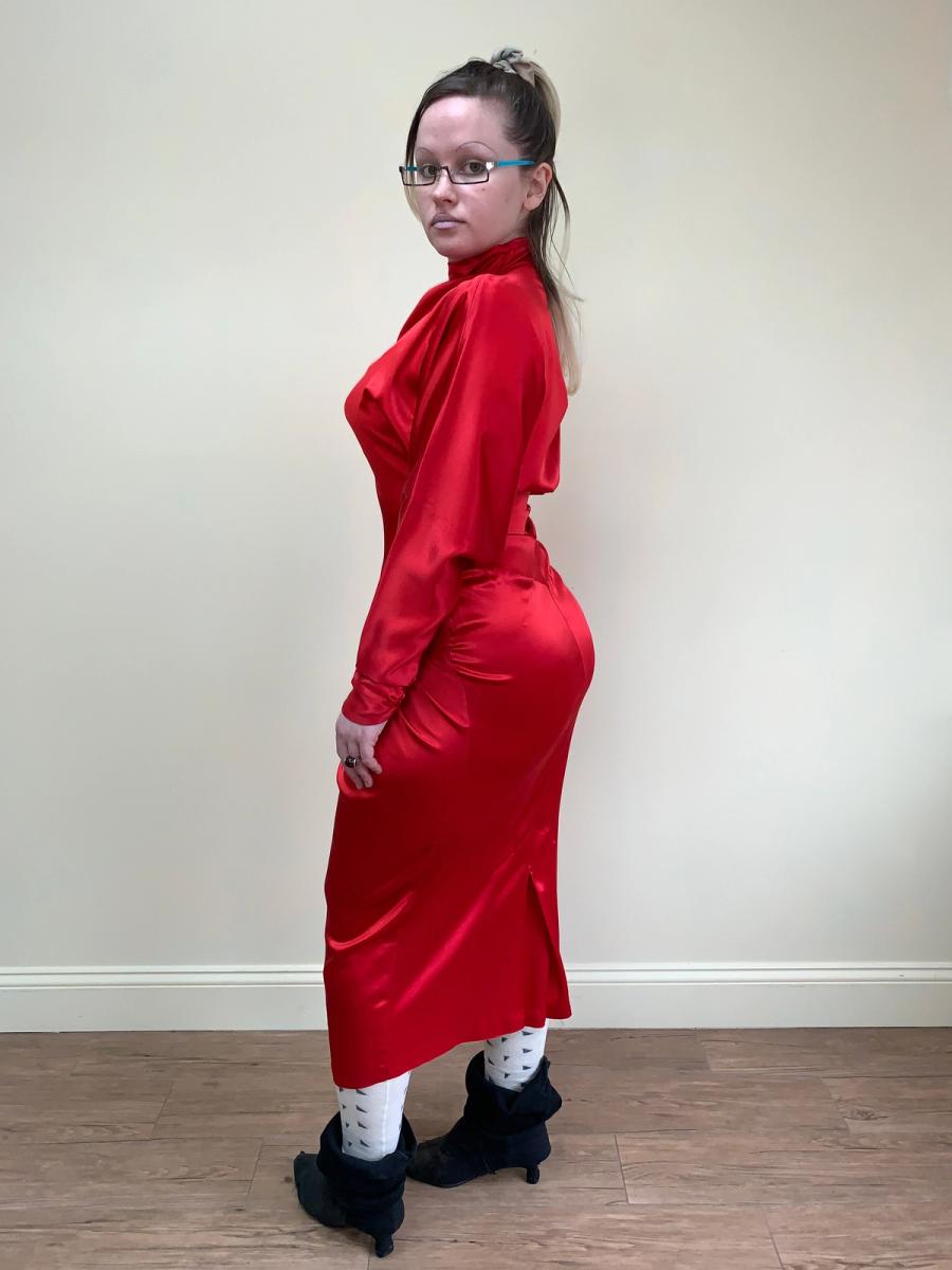 80s Norma Kamali Red Satin Dress product image