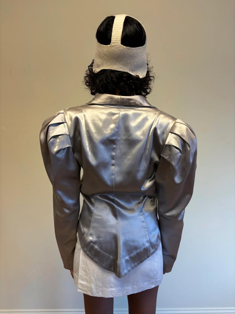 1980s Norma Kamali Satin Mutton Sleeve Blazer product image