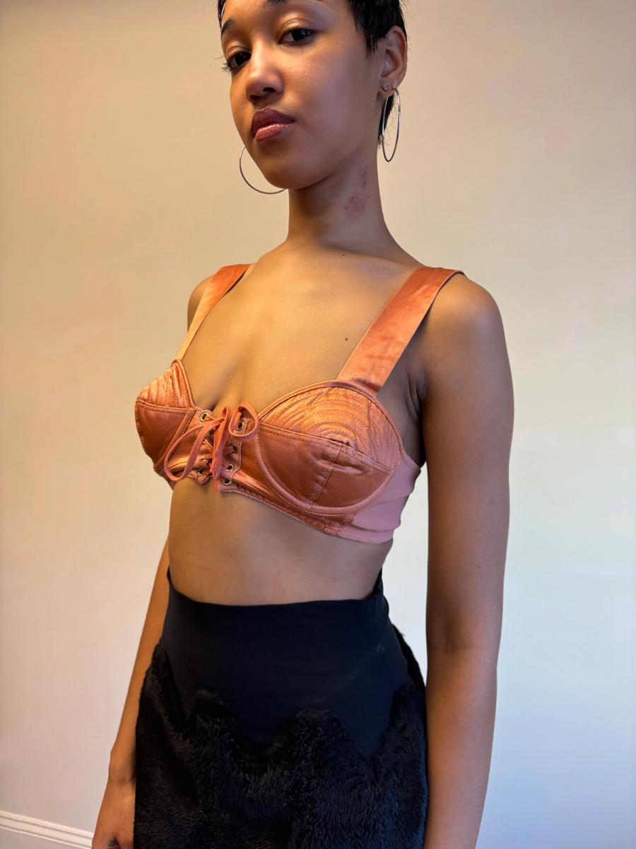 1980s Gaultier Junior Peach Satin Bullet Bra Top product image