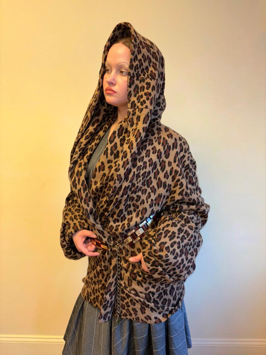 80s Norma Kamali Leopard Sweater with Hood product image