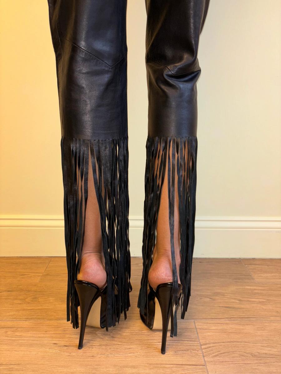 90s Chantal Thomass Leather Fringe Pants product image