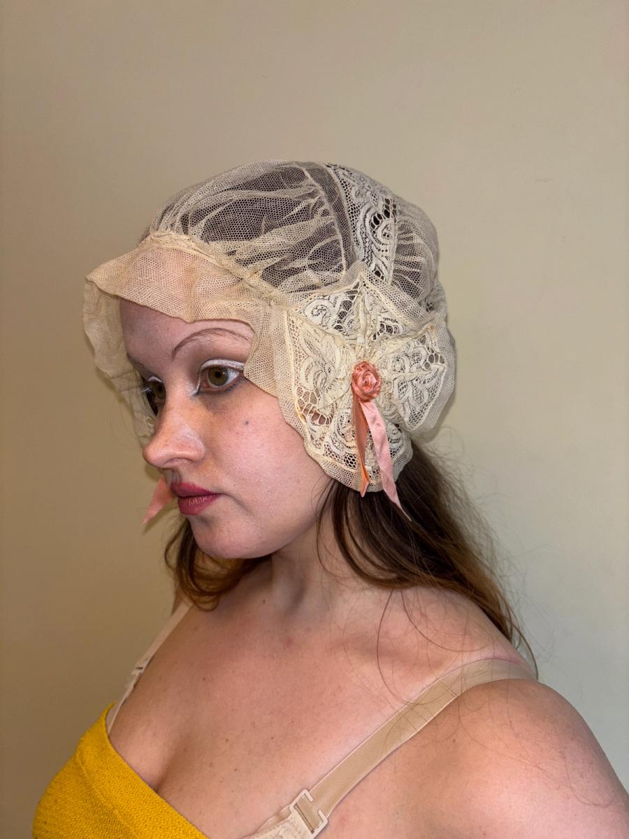 1920s Bonnet with Pink Ribbons product image