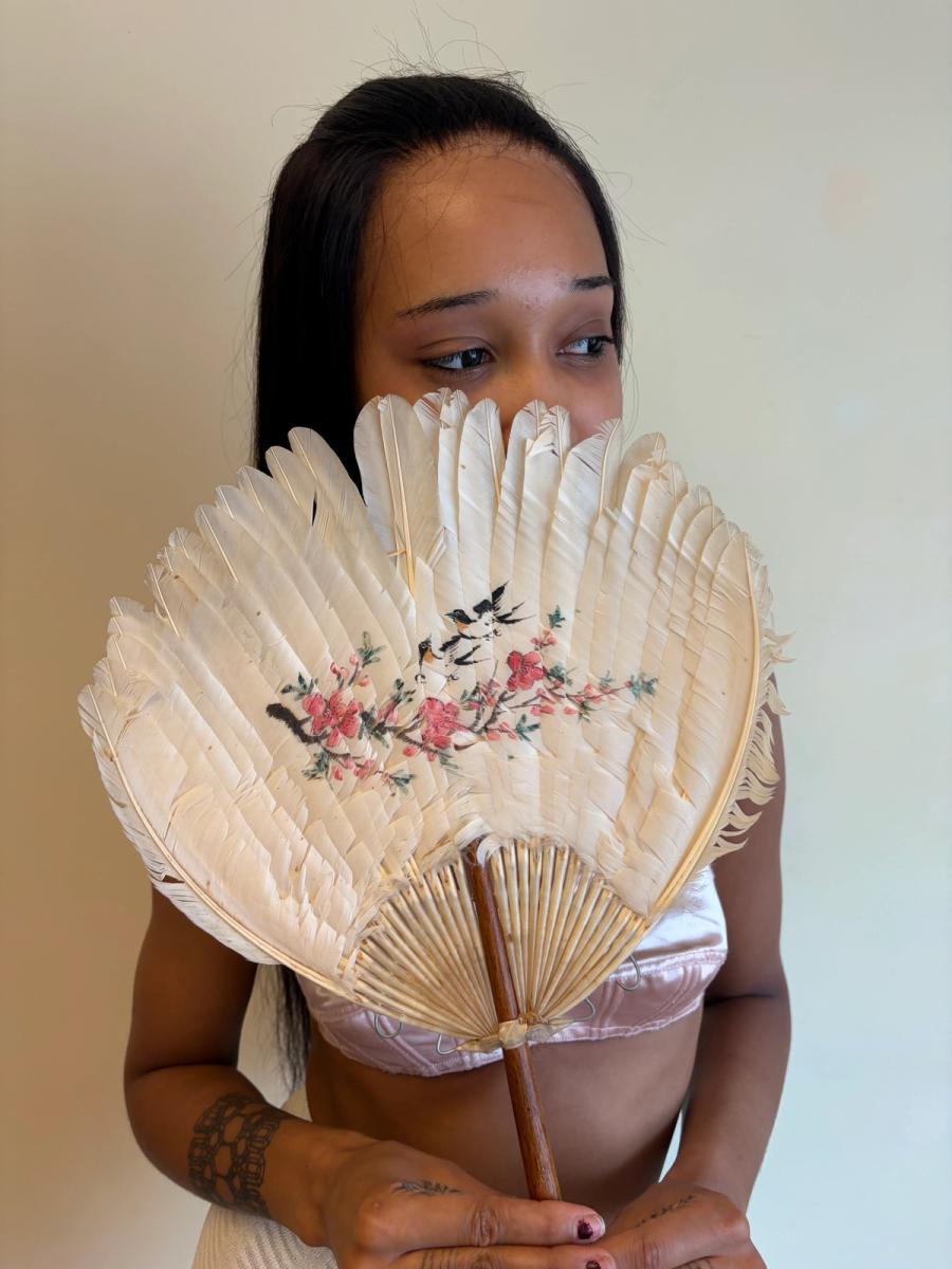 1920s Handpainted Feather Fan product image