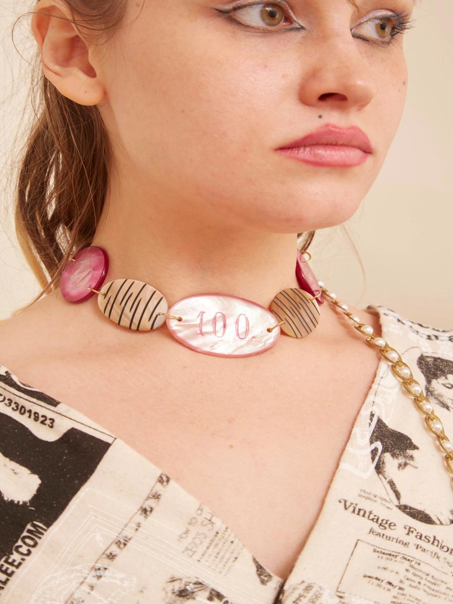 100 Zebra ART DECO Casino Chip Necklace (PINK) product image