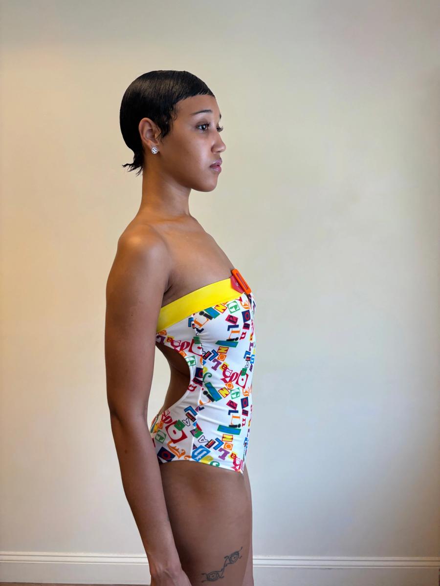 Vintage Galliano Collage Text Swimsuit product image