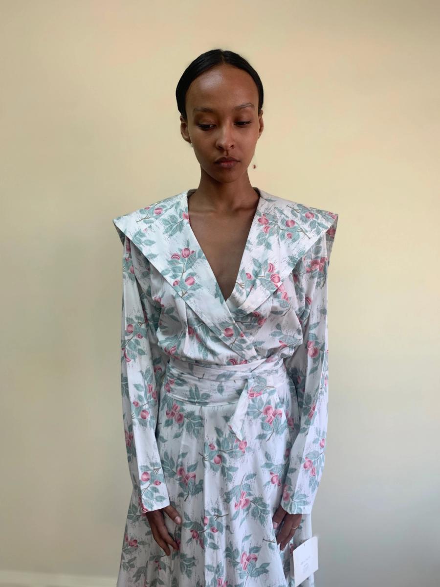 80s Norma Kamali Floral Dress with Oversized Collar product image