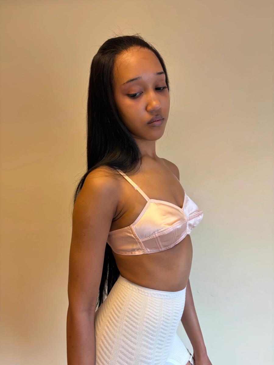 1950s French Pink Satin Bullet Bra product image