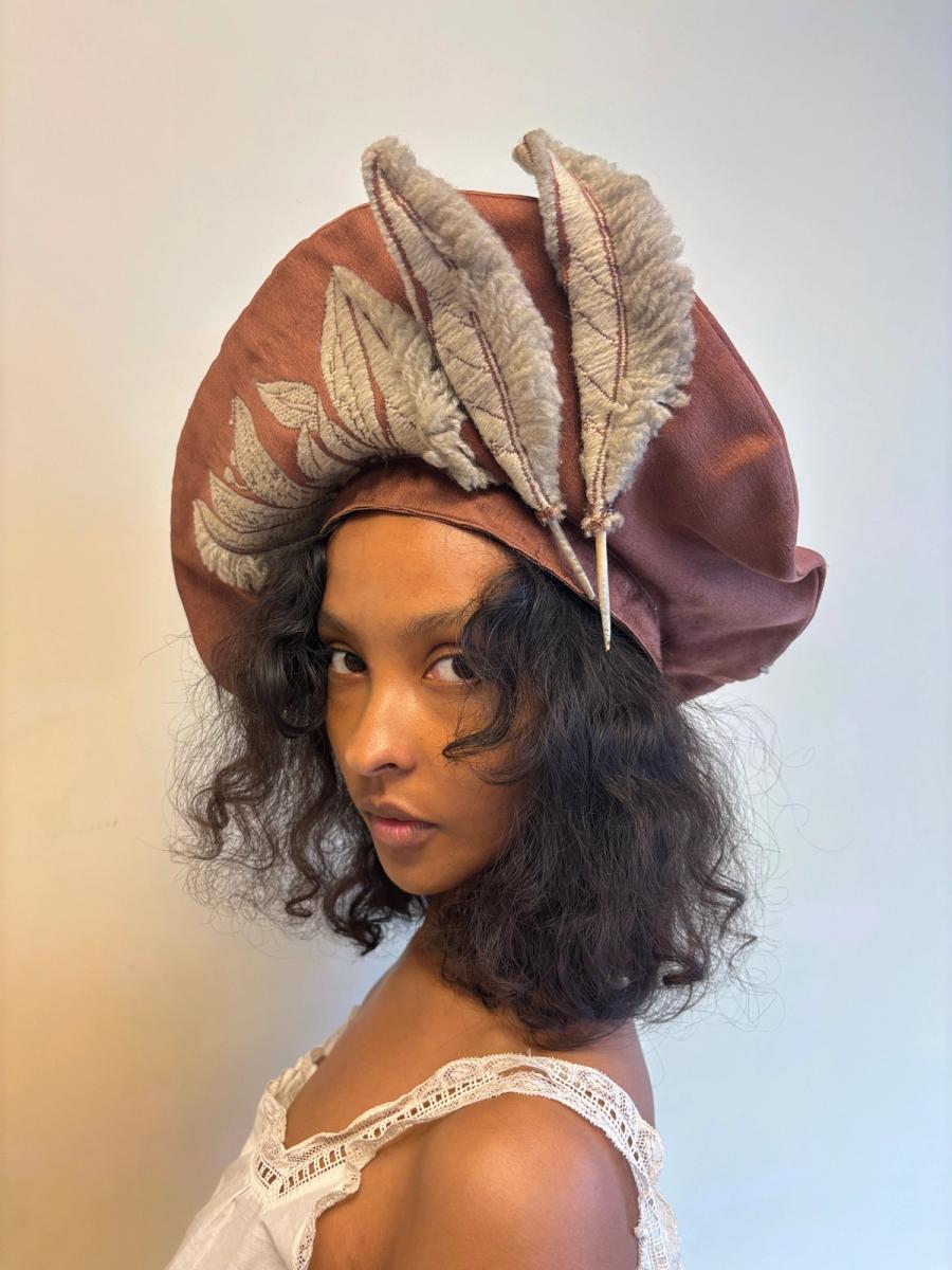 Unusual Midcentury Hat With Tromp L'oeil & Real Feather  product image
