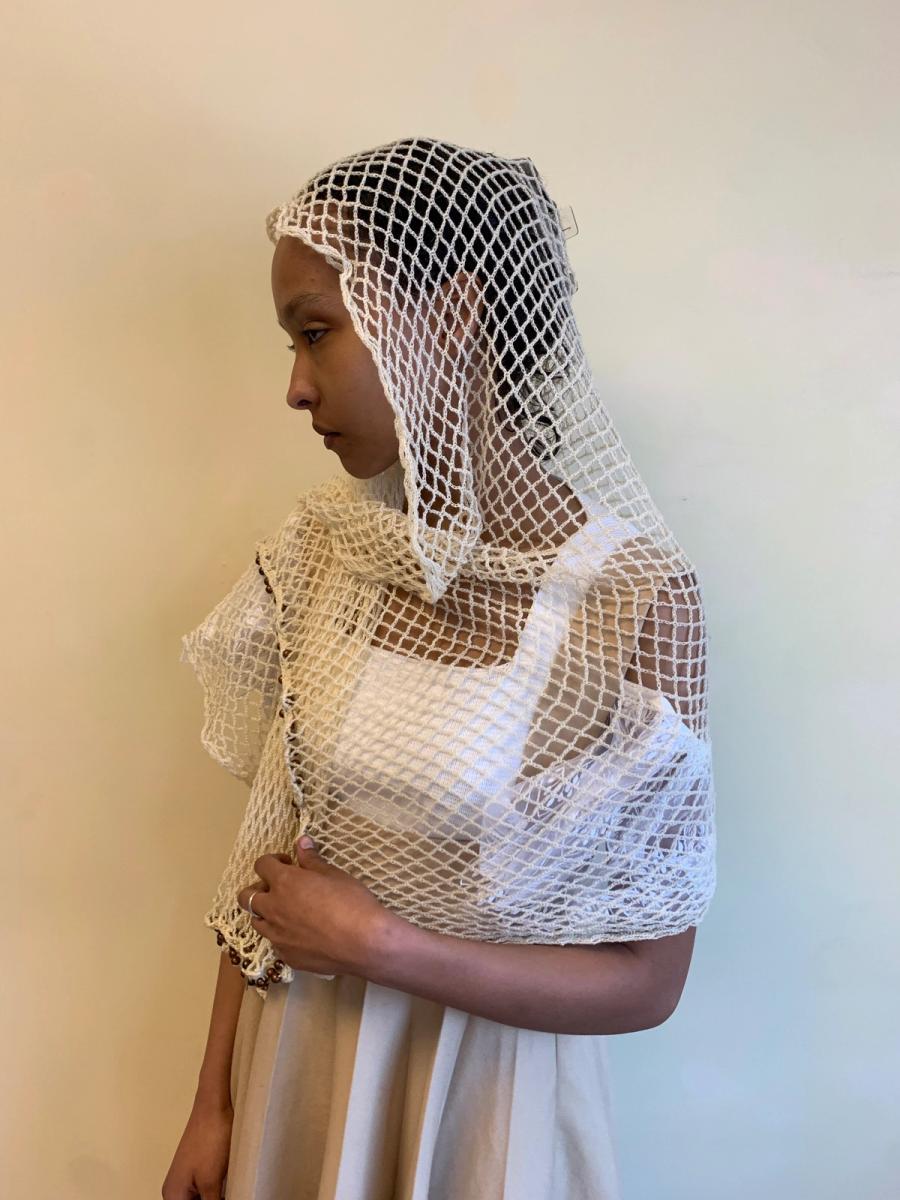 Maria Calderara Knit Fishnet Beaded Shawl product image