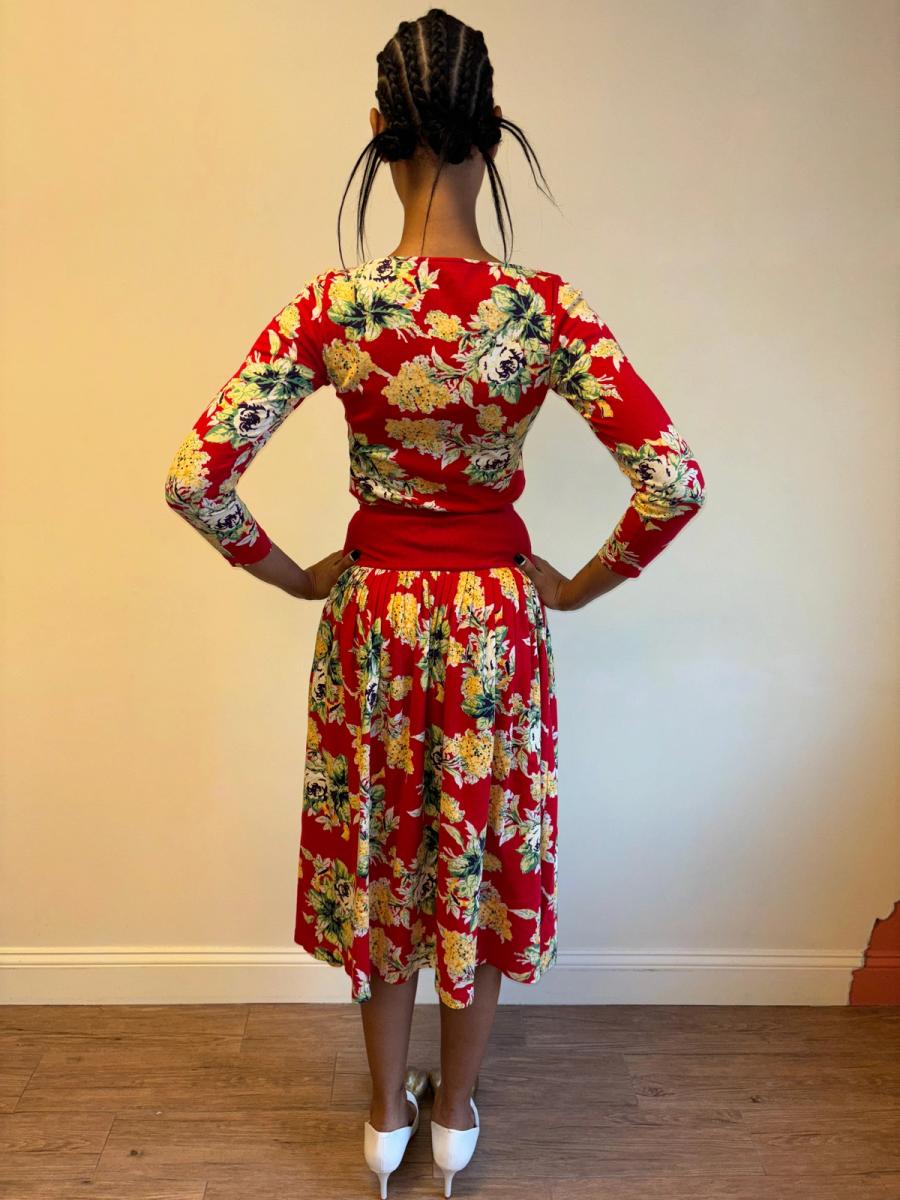 80s Norma Kamali Red Floral Set product image