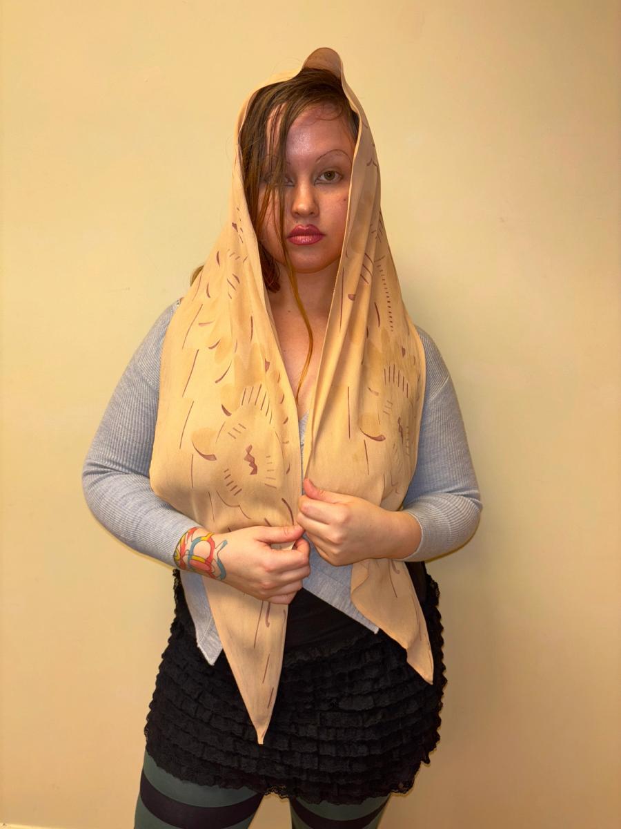 Art Deco Crepe Scarf With Abstract Florals product image