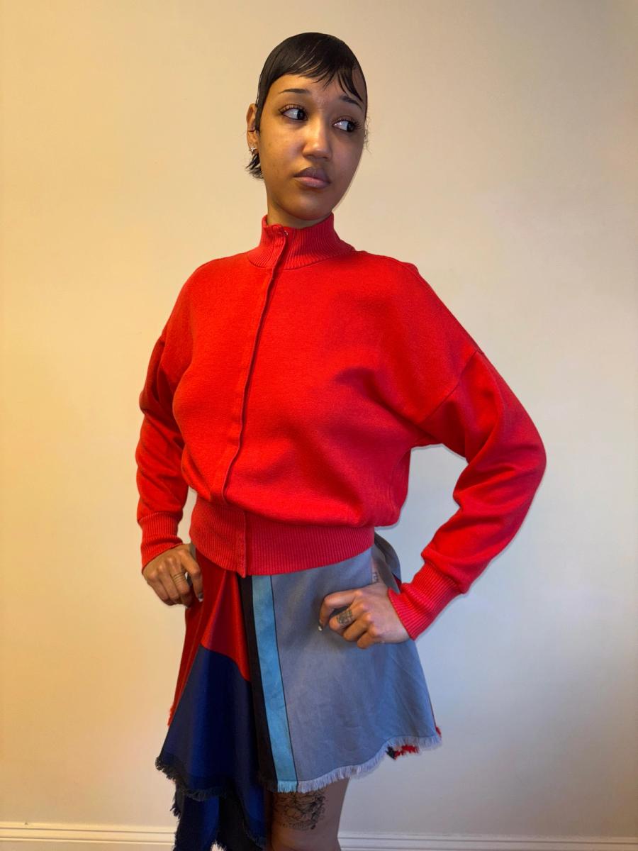 80s Norma Kamali Red Sweatshirt Snap Top product image