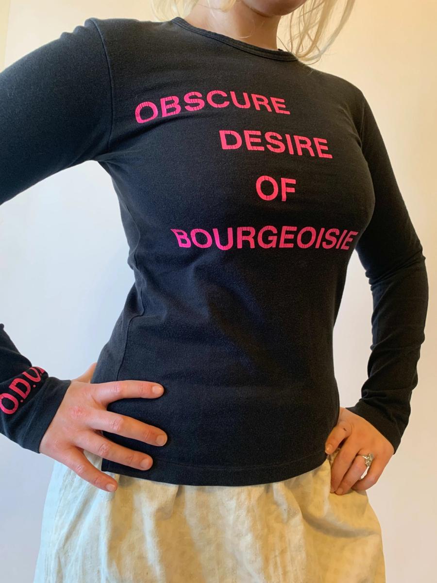 Obscure Desire of Bourgeoisie Pink Text Shirt product image