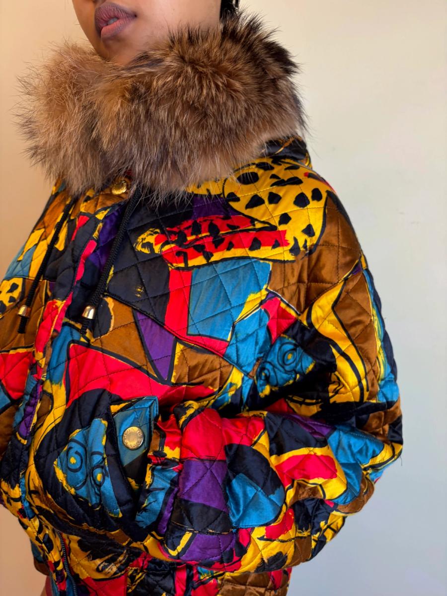 Krizia Cheetah Art Print Convertible Jacket With Fur Hood product image