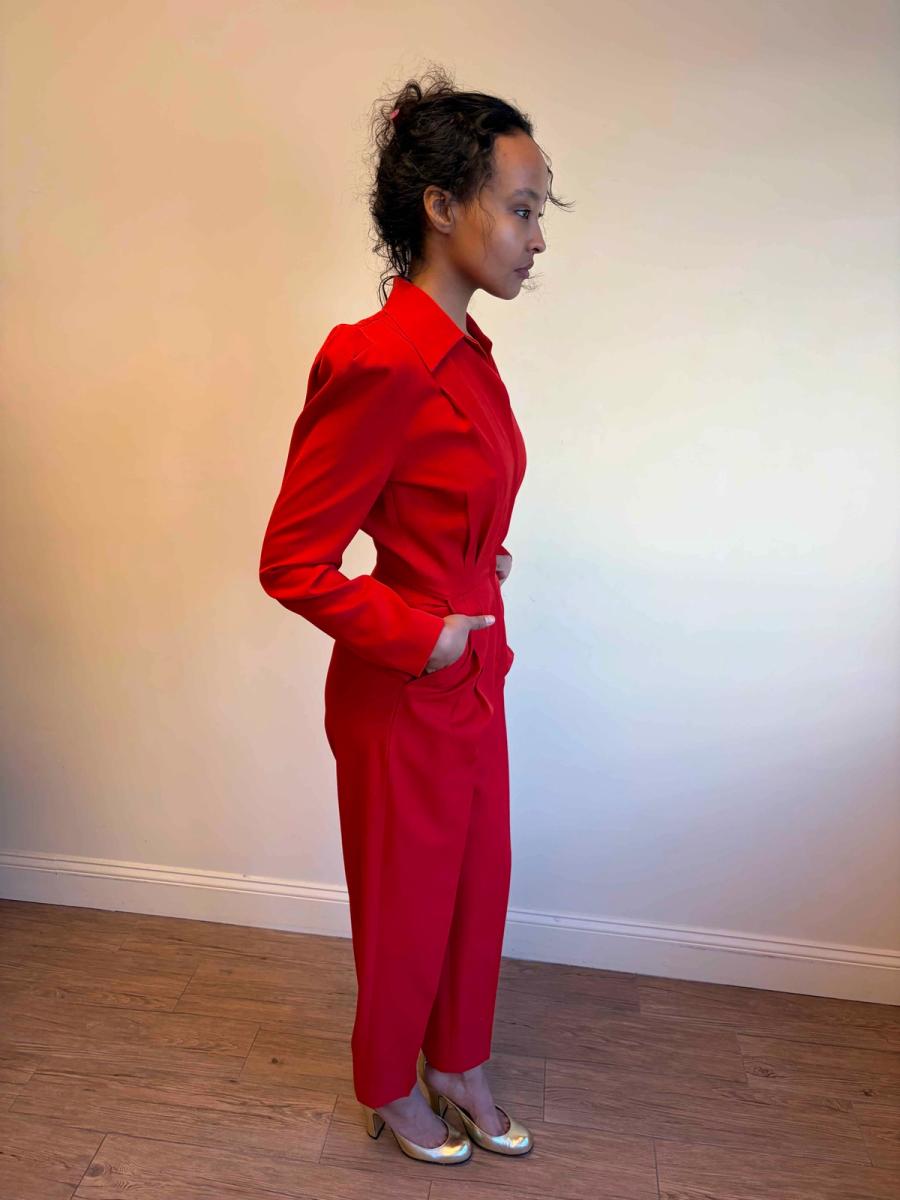 1970s OMO Norma Kamali Cherry Red Jumpsuit  product image