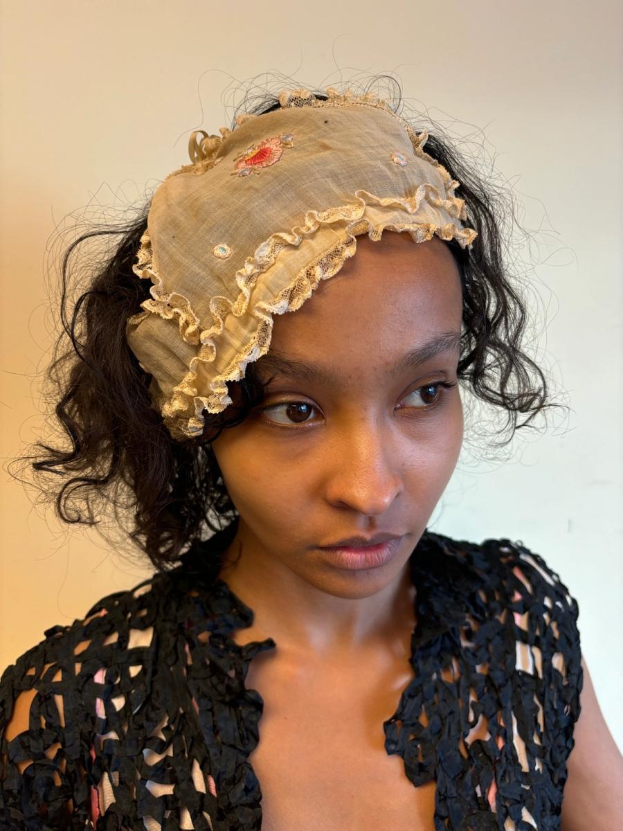 Arts & Crafts Era Embroidered Boudoir Cap product image